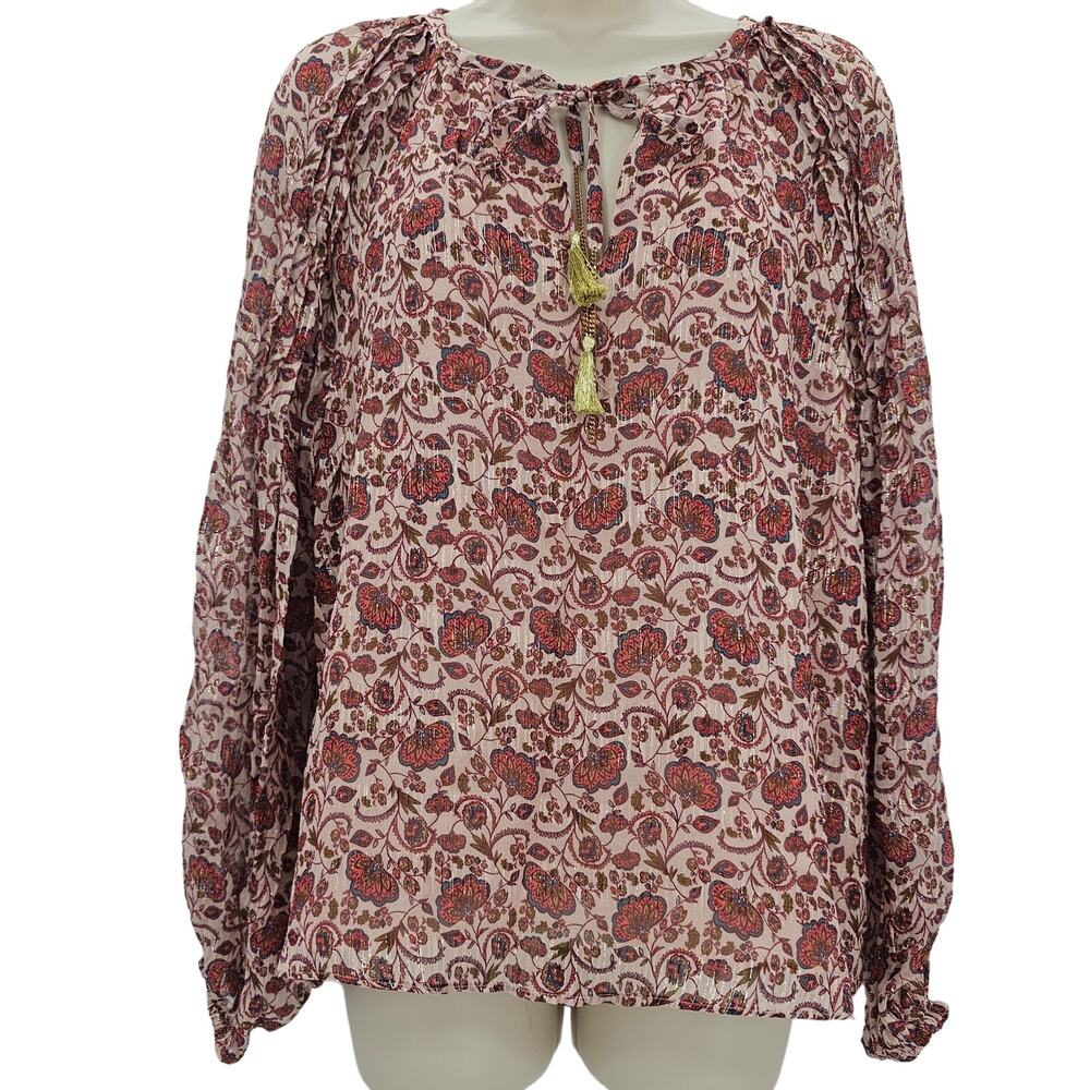 Ramy Brook Womans size XS Adira Floral Top Blouse Silk Blend High Tie Neck USA